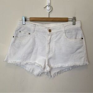 Stella McCartney Distressed Star Pattern 5-Pocket Denim Shorts in White Sz 28
